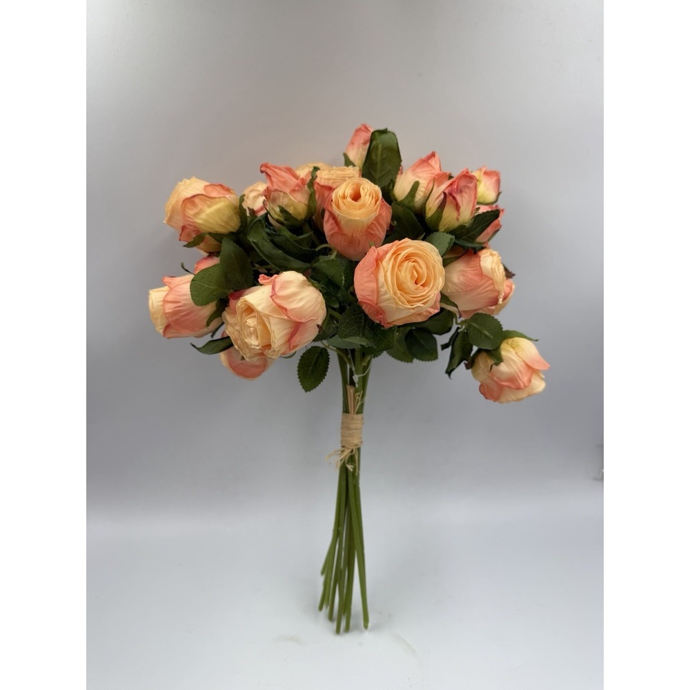 Artificial Rose Bouquet Simulation Long Stem Fake Roses Pink/Orange 19 Buds 14"